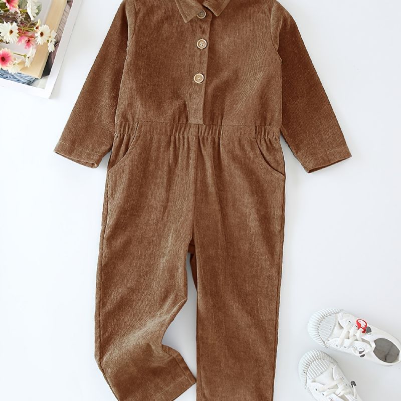 Børnepiger Jumpsuits Corduroy Ensfarvet Langærmet Revers Knapper Overalls Børnetøj