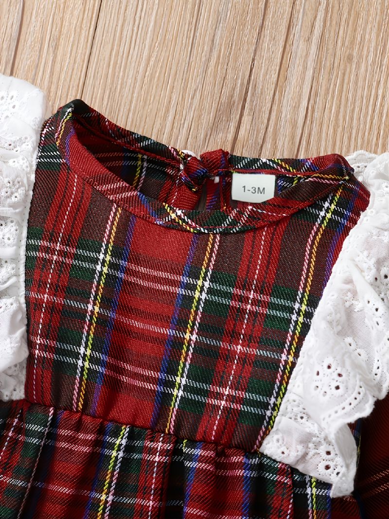 Christmas Baby Piger Sød Flæse Rød Plaid Langærmet Jumpsuit