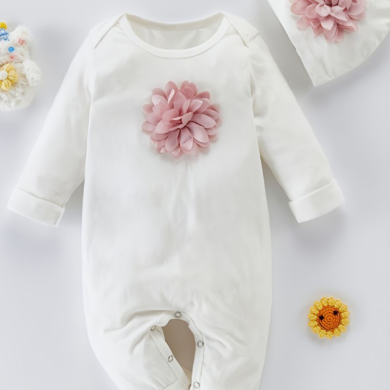 Christmas Baby Piger Sweet Flower 3d Design Langærmet Jumpsuit & Hat