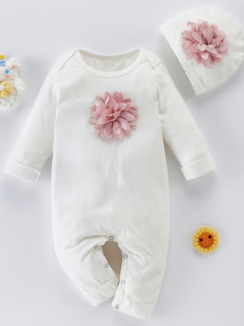 Christmas Baby Piger Sweet Flower 3d Design Langærmet Jumpsuit & Hat