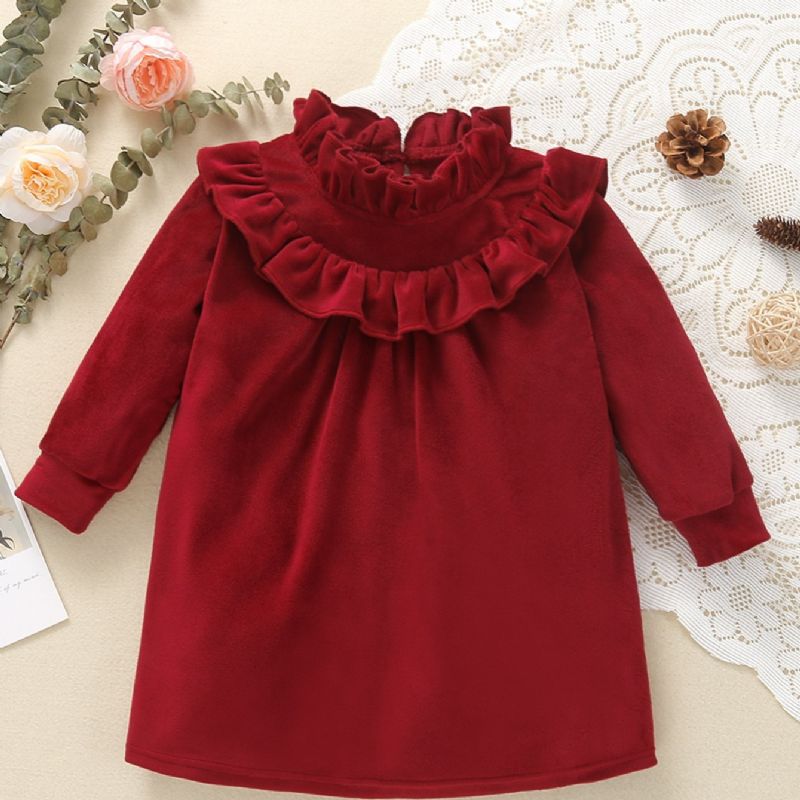 Christmas Toddler Piger Frilled Neck Langærmet Red Velvet Jumpsuit