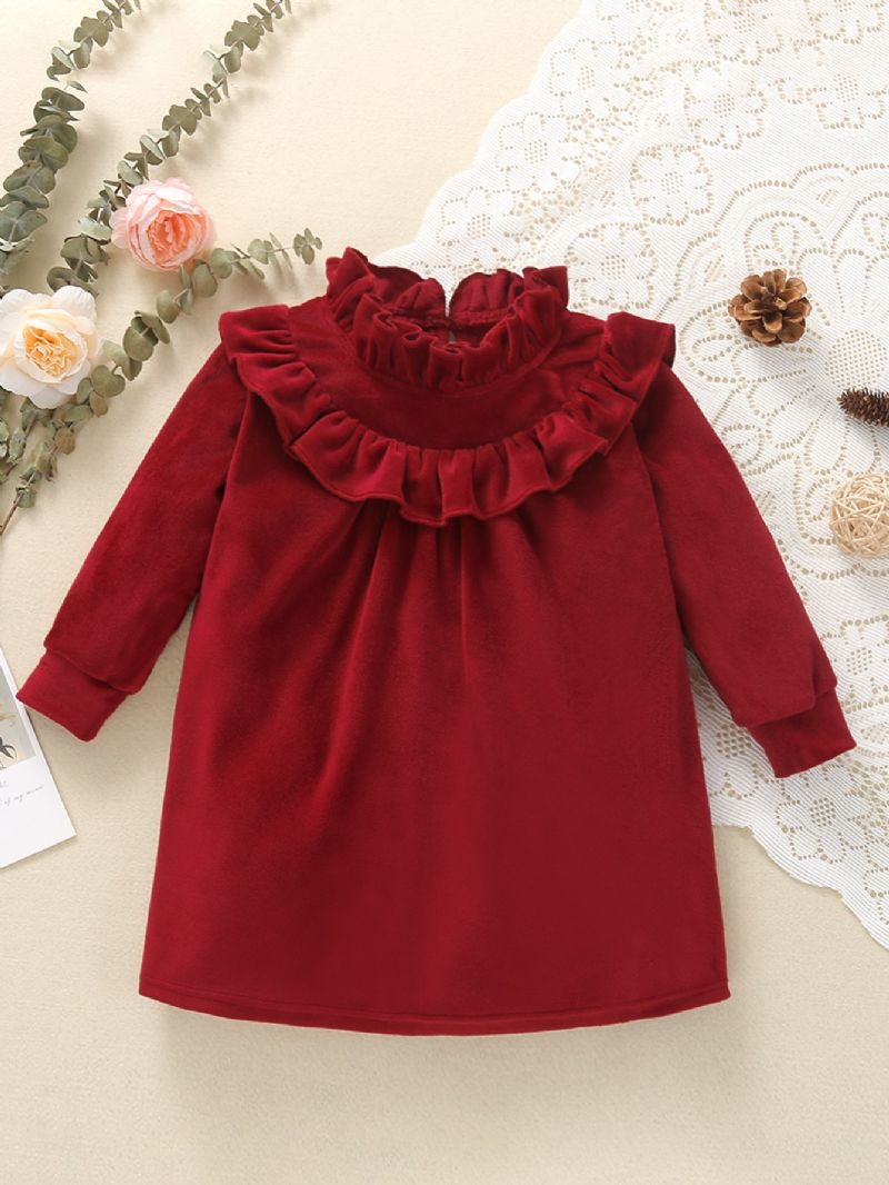 Christmas Toddler Piger Frilled Neck Langærmet Red Velvet Jumpsuit