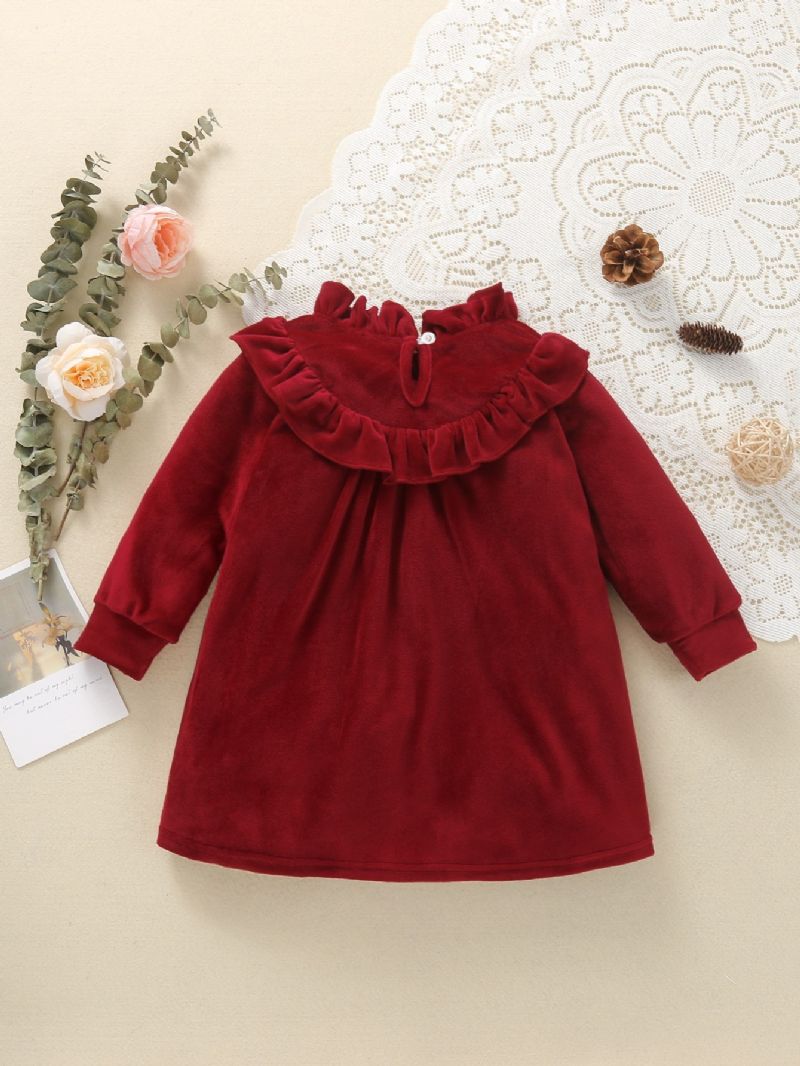 Christmas Toddler Piger Frilled Neck Langærmet Red Velvet Jumpsuit