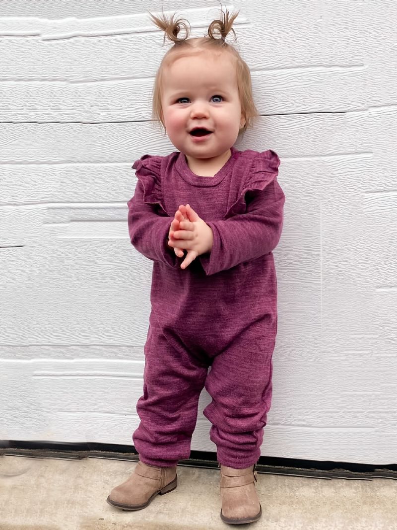 Efterår Vinter Baby Casual Burgundy Bomuld Jumpsuit