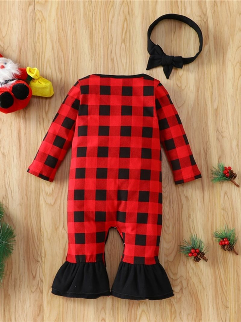 Juleprisnedskæringer Babypiger Plaid Julemandsprint Langærmede Jumpsuit Casual Fleece Til Vinter