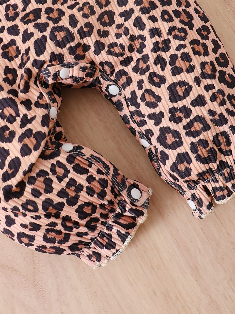 Langærmede Babypiger Jumpsuits Med Leopardprint Med Patchworkvest Og Pandebånd