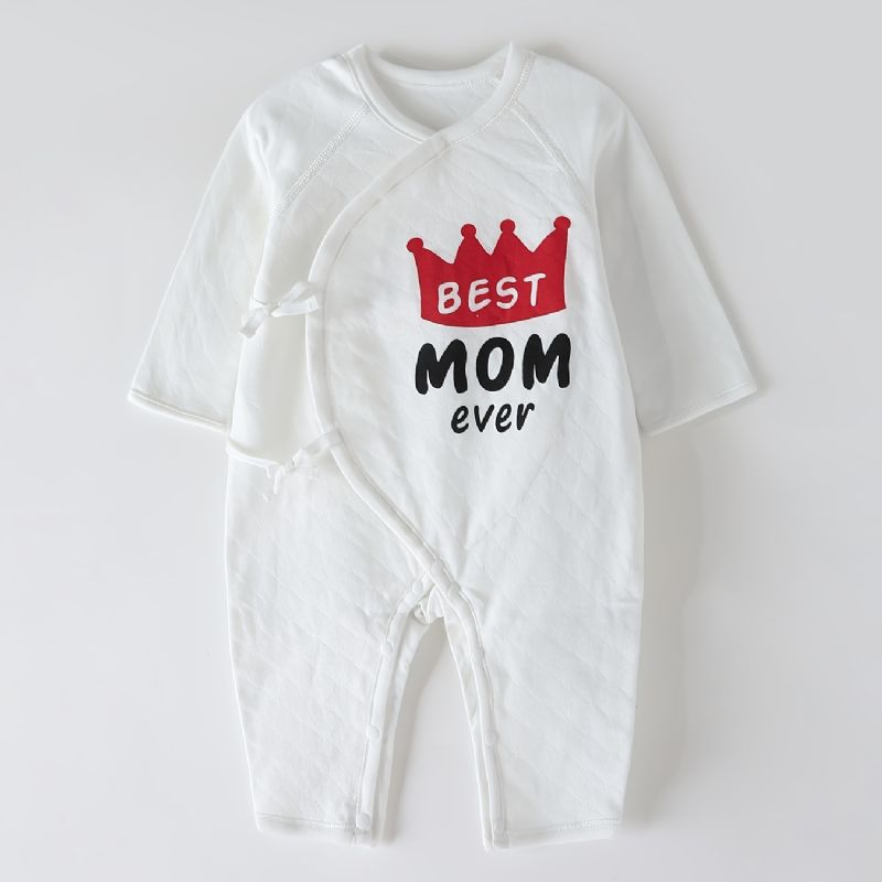 Newborn Infant Romper Bedste Mom Brevtryk Langærmet Rundhals Jumpsuit Til Baby Drenge Piger Børn Tøj