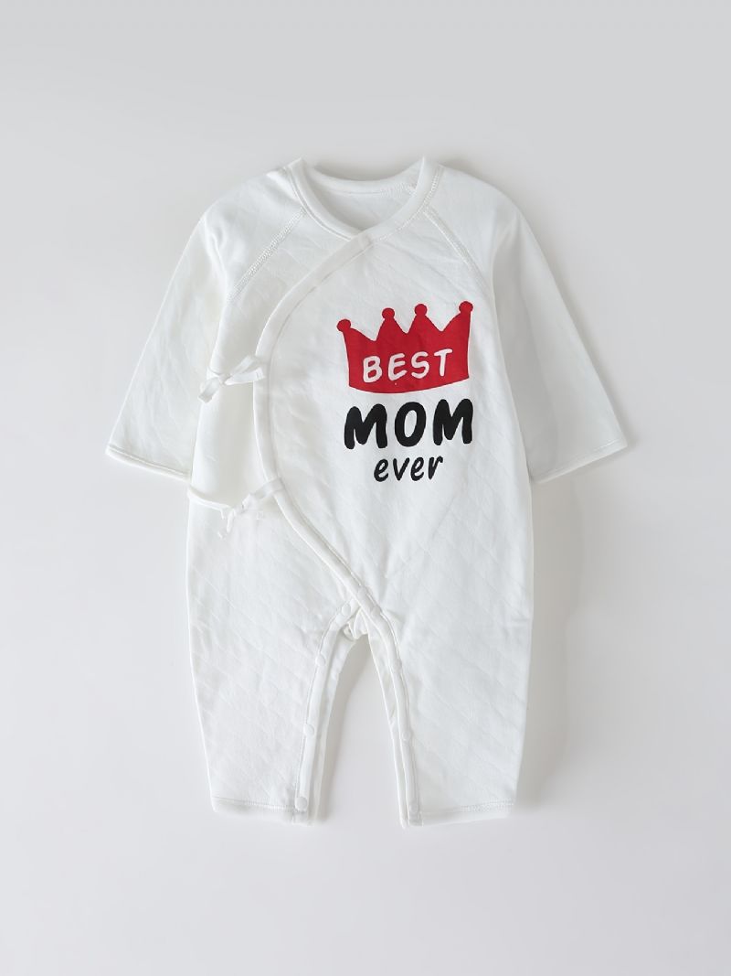 Newborn Infant Romper Bedste Mom Brevtryk Langærmet Rundhals Jumpsuit Til Baby Drenge Piger Børn Tøj