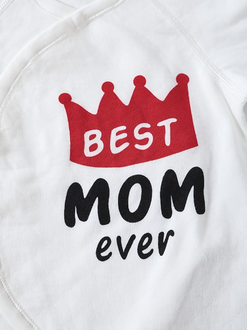 Newborn Infant Romper Bedste Mom Brevtryk Langærmet Rundhals Jumpsuit Til Baby Drenge Piger Børn Tøj