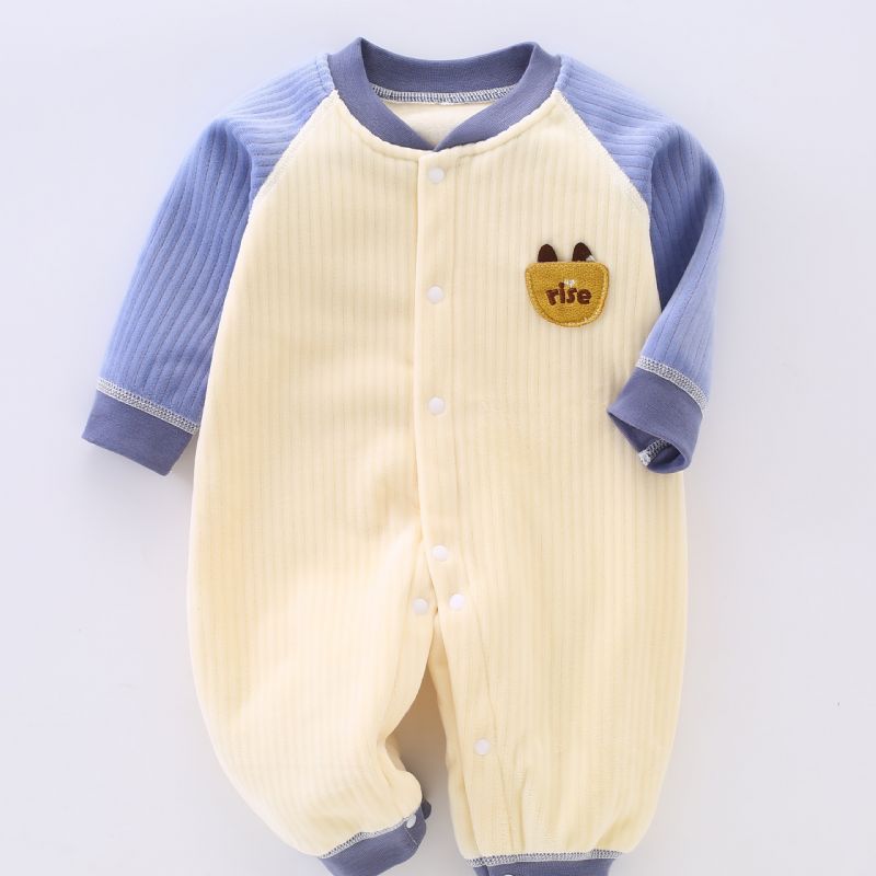 Newborn Infant Romper Langærmet Splejsning Fleece Varm Jumpsuit Vinter Til Baby Drenge Piger Børn Tøj