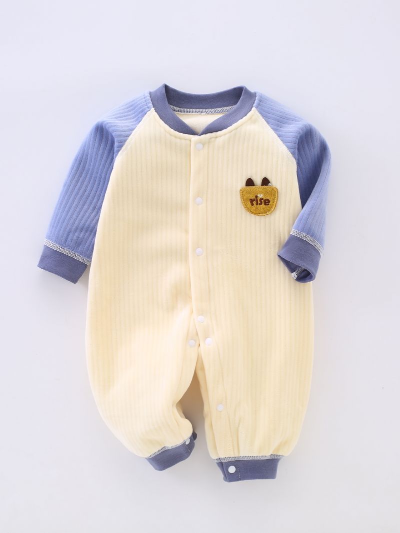 Newborn Infant Romper Langærmet Splejsning Fleece Varm Jumpsuit Vinter Til Baby Drenge Piger Børn Tøj