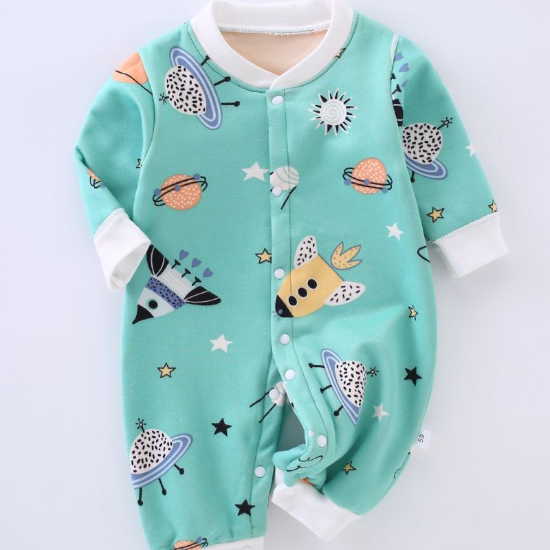 Ny Efterår Og Vinter Drenge Og Piger Thicken Cartoon Print Warm Jumpsuit