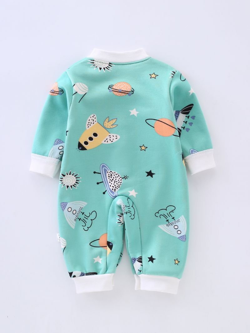 Ny Efterår Og Vinter Drenge Og Piger Thicken Cartoon Print Warm Jumpsuit