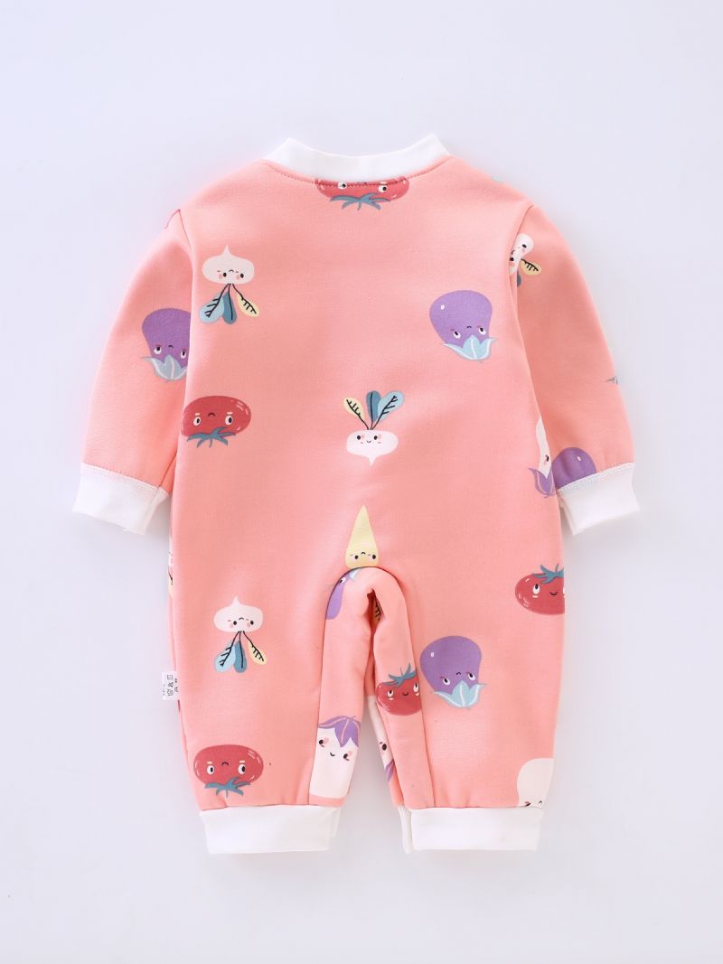 Ny Efterår Og Vinter Drenge Og Piger Thicken Cartoon Print Warm Jumpsuit