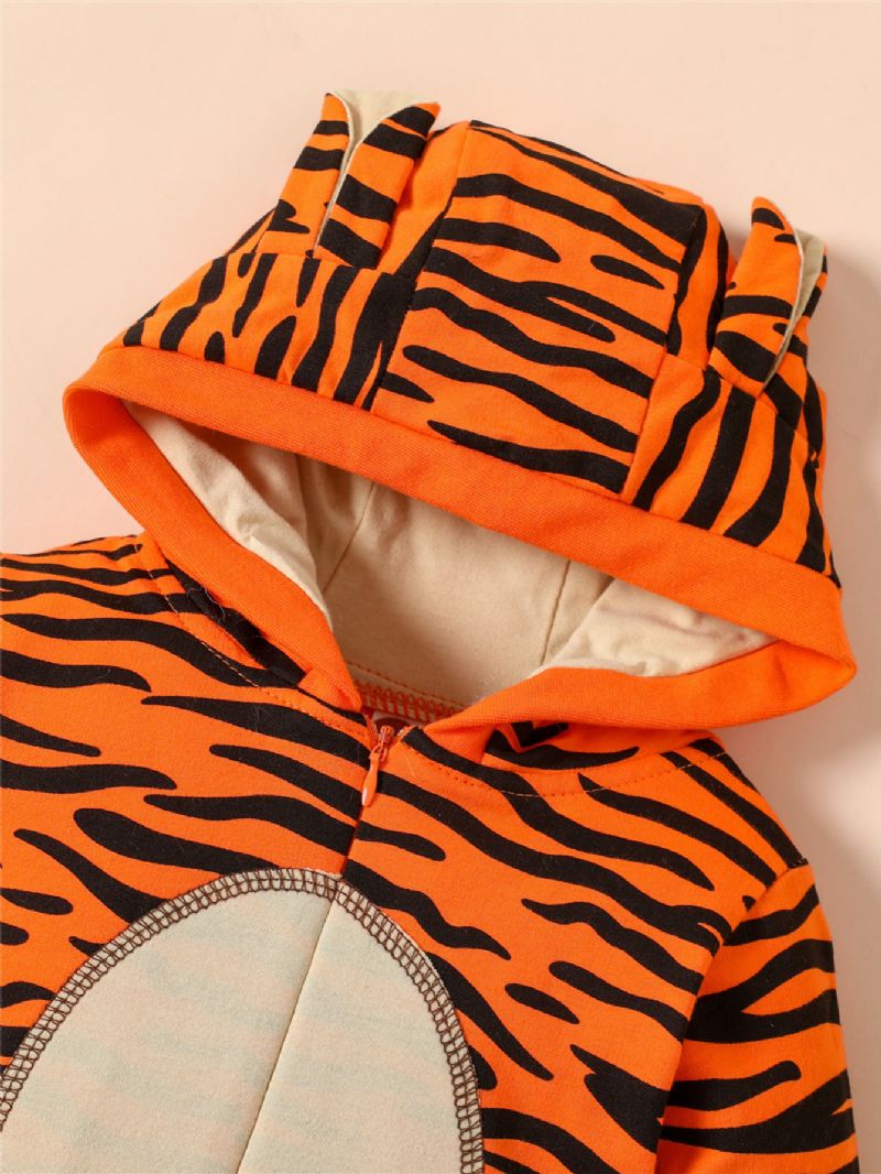 Nyfødt Baby Drenge Piger 3d Tegneserie Dyr Tiger Jumpsuit Leopard Hættetrøje Romper Legedragt Lynlås Onesies Med Hale