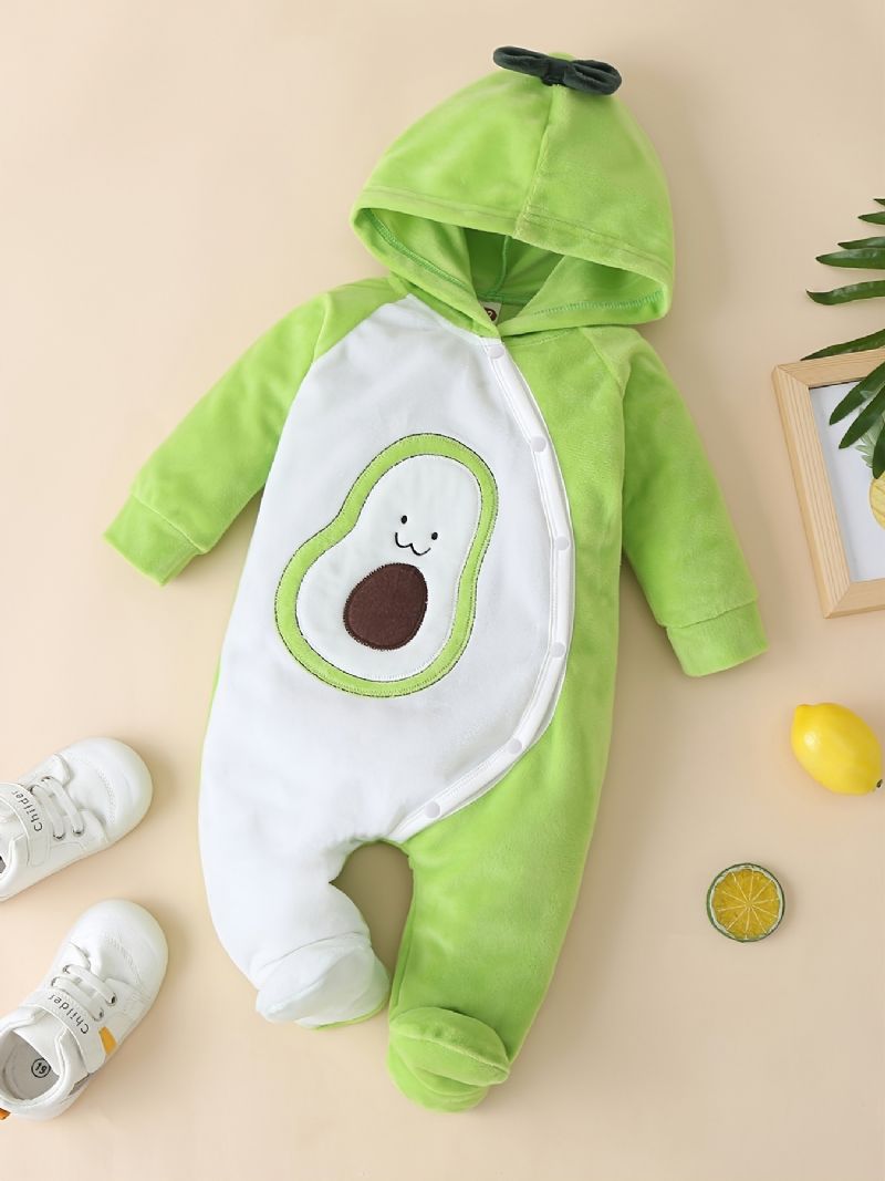 Nyfødt Spædbarn Avocado Print Hættedragt Langærmet Jumpsuit Til Baby Drenge Piger Småbørn Tøj