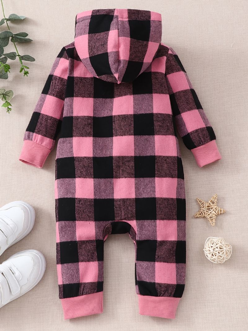 Nyfødt Spædbarn Hættedragt Hjerte Plaid Langærmet Jumpsuit Til Baby Drenge Piger Børn Tøj