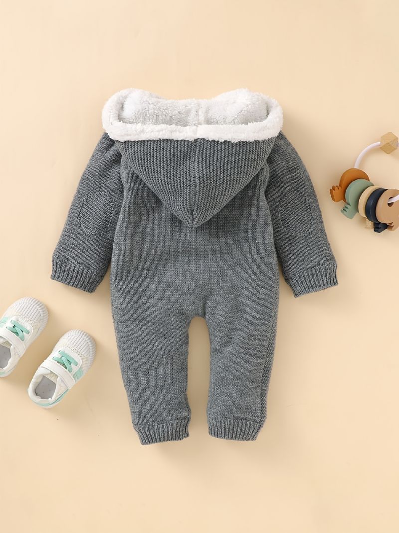 Nyfødt Spædbarn Hættetrøje Langærmet Knap Plys Varm Jumpsuit Til Baby Drenge Piger Småbørn Tøj