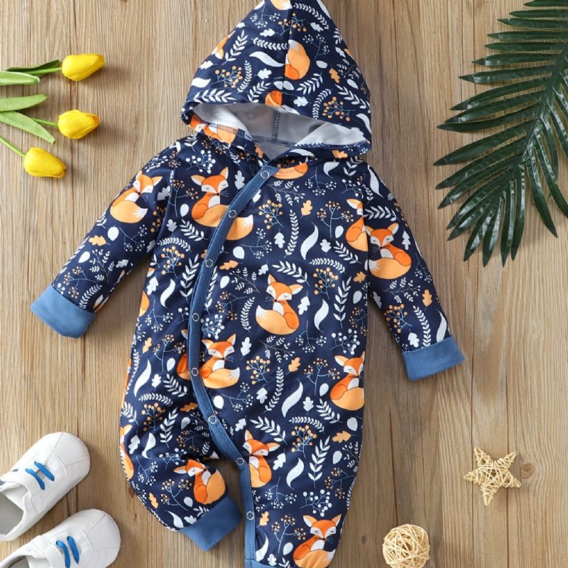 Nyfødt Spædbarn Hættetrøje Langærmet Ræveprint Jumpsuit Til Baby Drenge Piger Småbørnstøj