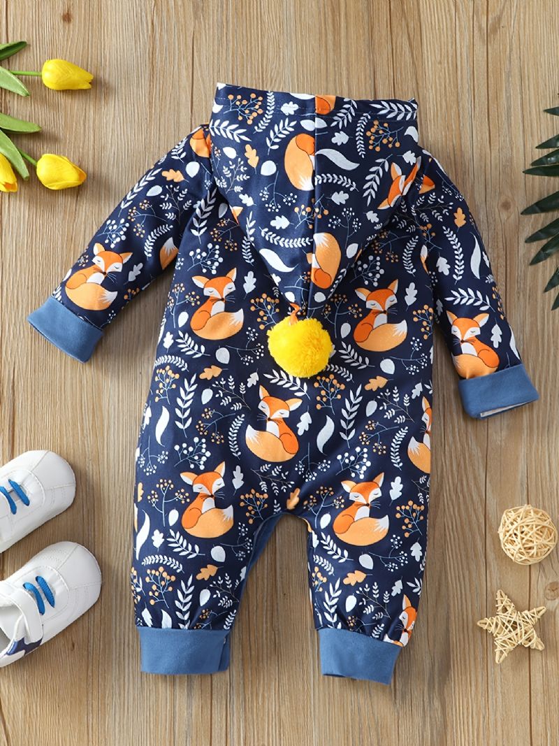 Nyfødt Spædbarn Hættetrøje Langærmet Ræveprint Jumpsuit Til Baby Drenge Piger Småbørnstøj