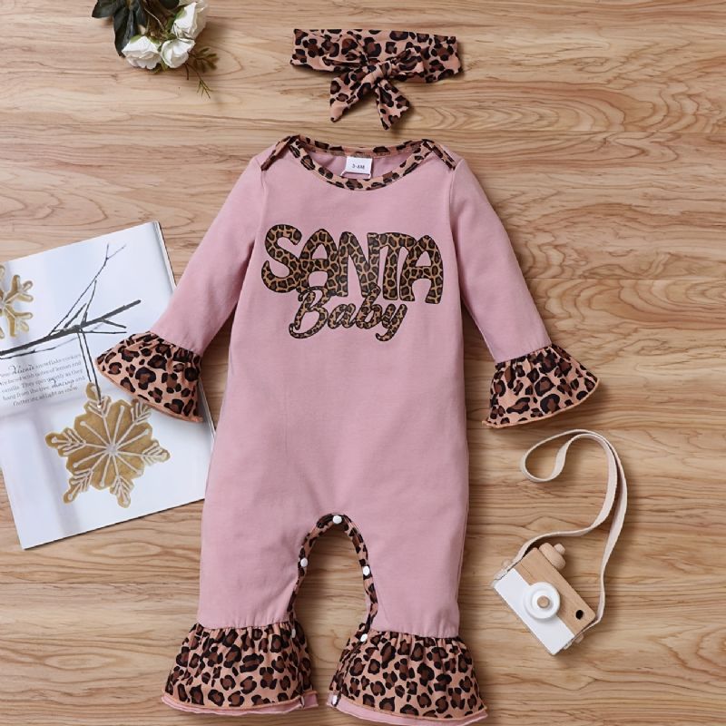 Nyfødt Spædbarn Leopard Splejsningsbukser Langærmet Flæser Jumpsuit Til Småbørn Baby Drenge Piger Tøj