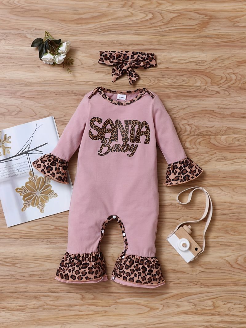 Nyfødt Spædbarn Leopard Splejsningsbukser Langærmet Flæser Jumpsuit Til Småbørn Baby Drenge Piger Tøj