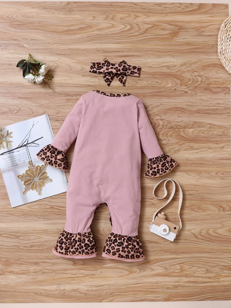 Nyfødt Spædbarn Leopard Splejsningsbukser Langærmet Flæser Jumpsuit Til Småbørn Baby Drenge Piger Tøj