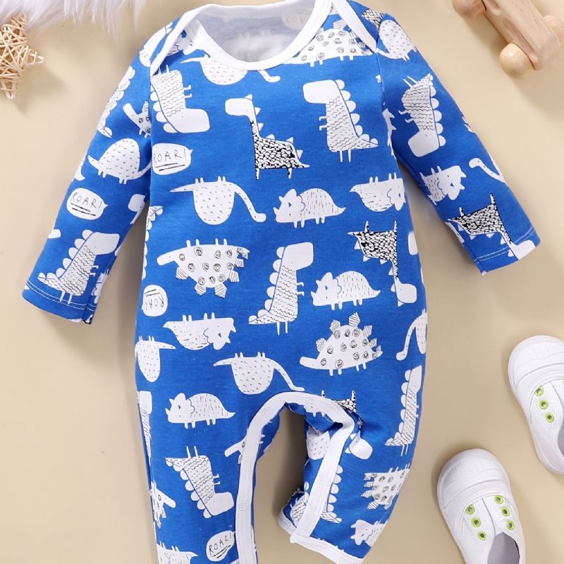 Nyfødt Spædbarn Romper Tegneserie Dinosaur Print Langærmet Rundhals Jumpsuit Til Baby Drenge Piger Småbørn Tøj