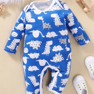 Nyfødt Spædbarn Romper Tegneserie Dinosaur Print Langærmet Rundhals Jumpsuit Til Baby Drenge Piger Småbørn Tøj