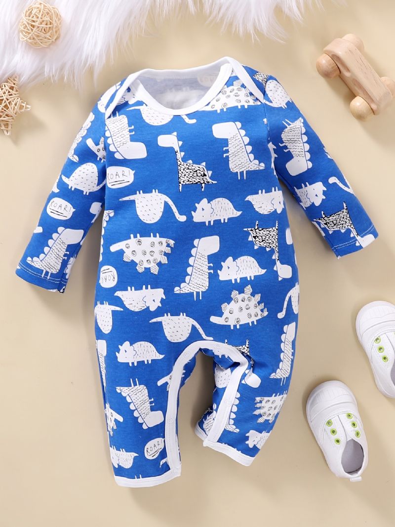 Nyfødt Spædbarn Romper Tegneserie Dinosaur Print Langærmet Rundhals Jumpsuit Til Baby Drenge Piger Småbørn Tøj