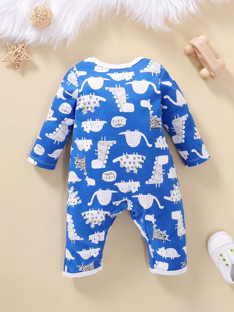 Nyfødt Spædbarn Romper Tegneserie Dinosaur Print Langærmet Rundhals Jumpsuit Til Baby Drenge Piger Småbørn Tøj