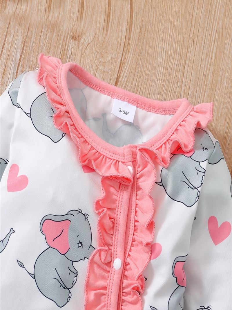 Nyfødt Spædbarn Romper Tegneserie Elefant Print Langærmet Jumpsuit Til Baby Piger Børn Tøj