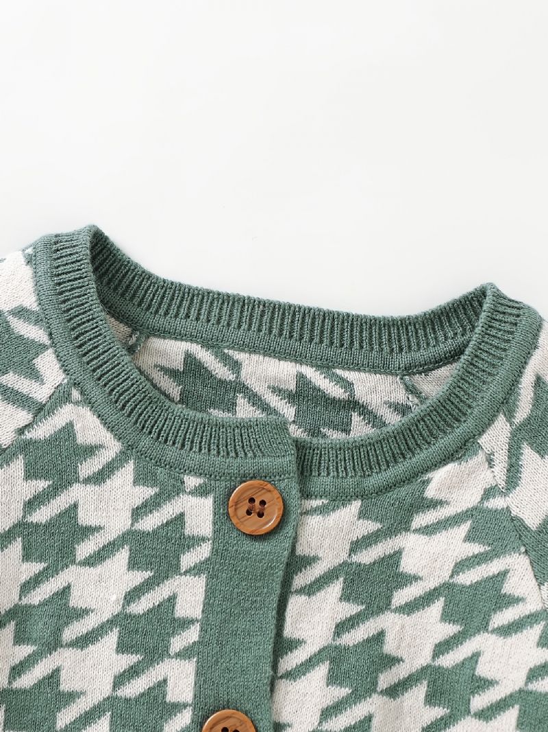 Nyfødt Spædbørn Houndstooth Sweater Langærmet Knap Jumpsuit & Hatte Til Småbørn Baby Drenge Piger Børn Tøj