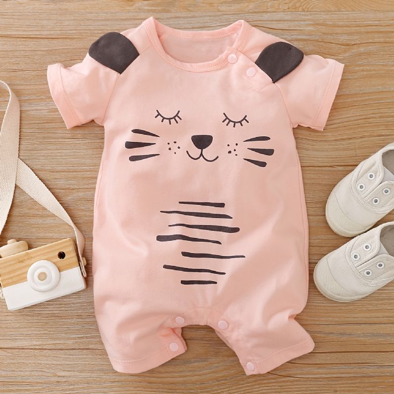 Nyfødte Babypiger Jumpsuit Unisex Ærmer Med Sweet Cat Print