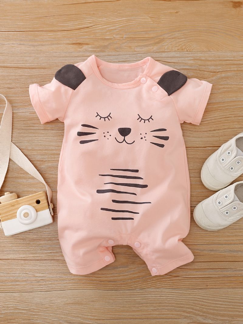 Nyfødte Babypiger Jumpsuit Unisex Ærmer Med Sweet Cat Print