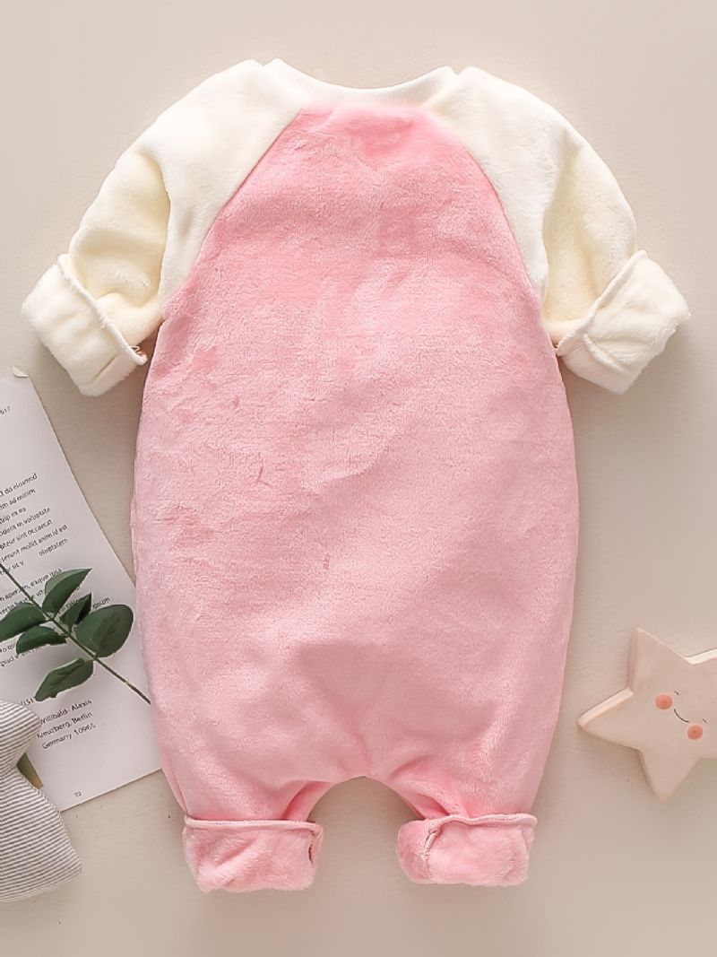 Nyfødte Babypiger Langærmet Termisk Fleece-dragt Sød Elgprint Jumpsuit Til Vinterjulefest Pink