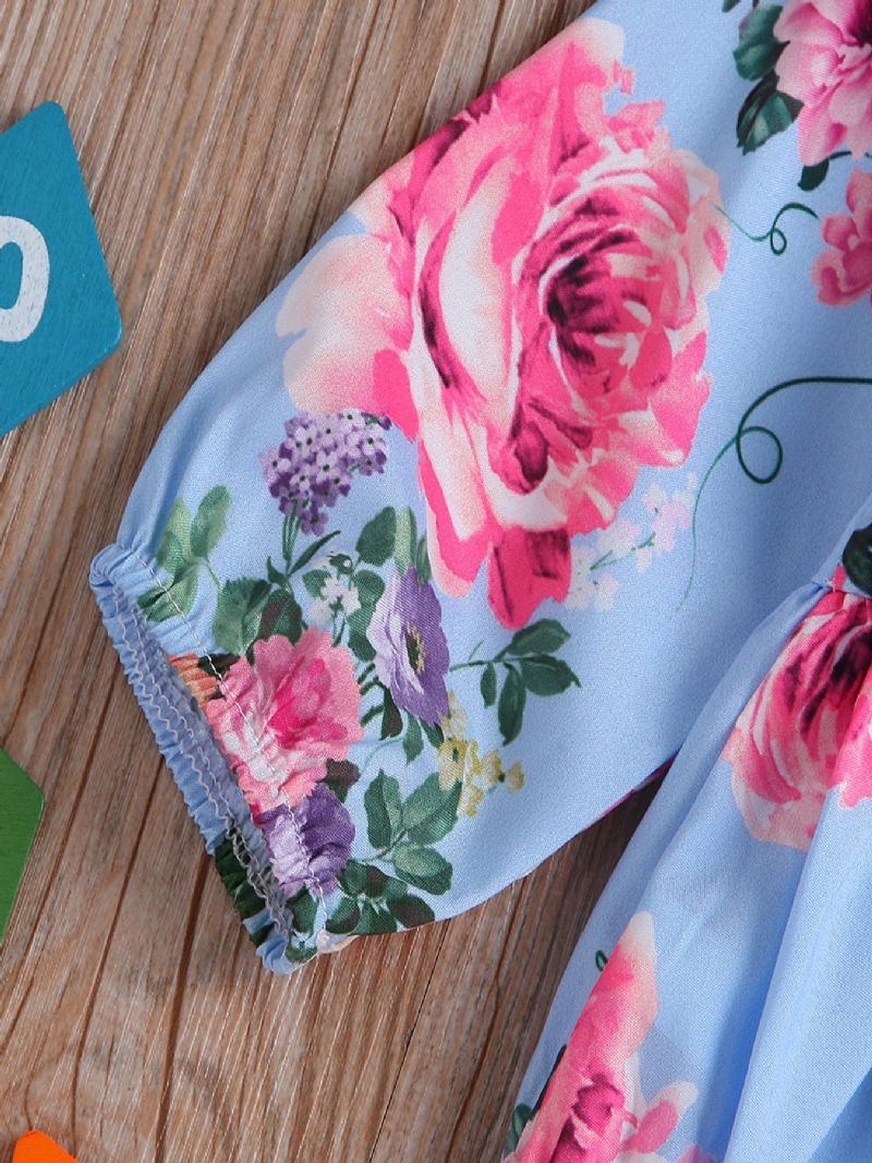 Piger Bomuld Rund Hals Langærmet Blomsterprint Jumpsuit