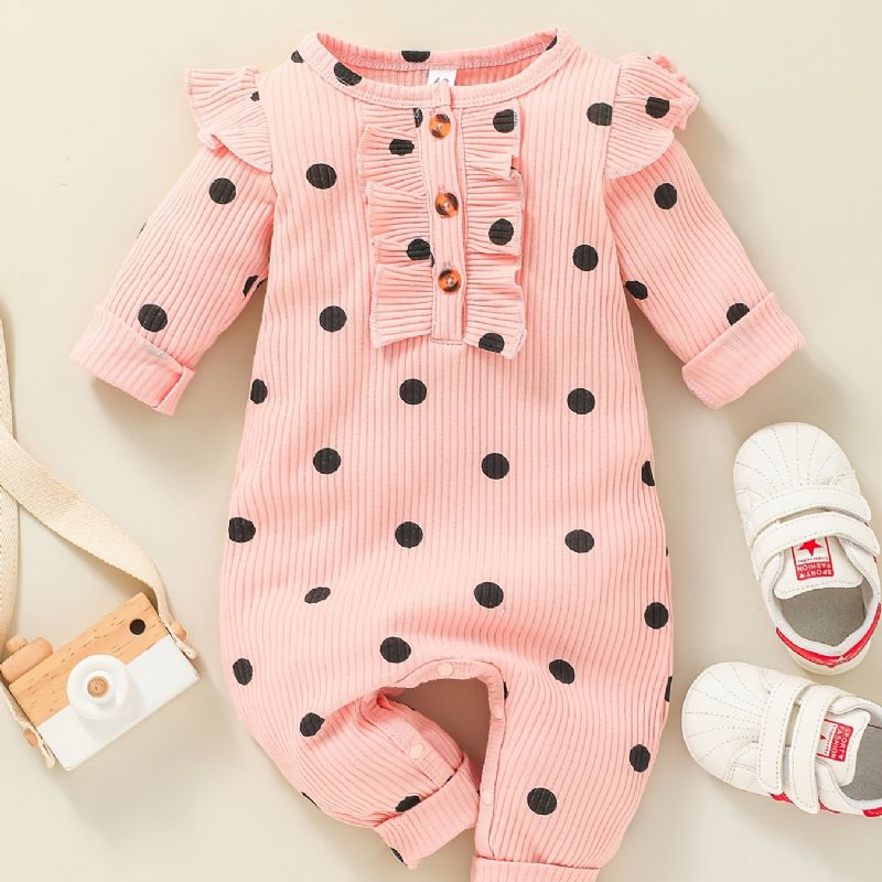 Piger Polka Dot Flæse Skulder Langærmet Romper Jumpsuit Babytøj