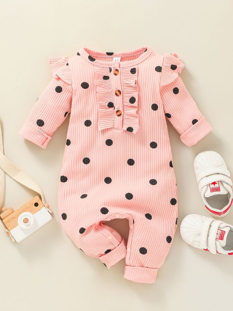 Piger Polka Dot Flæse Skulder Langærmet Romper Jumpsuit Babytøj