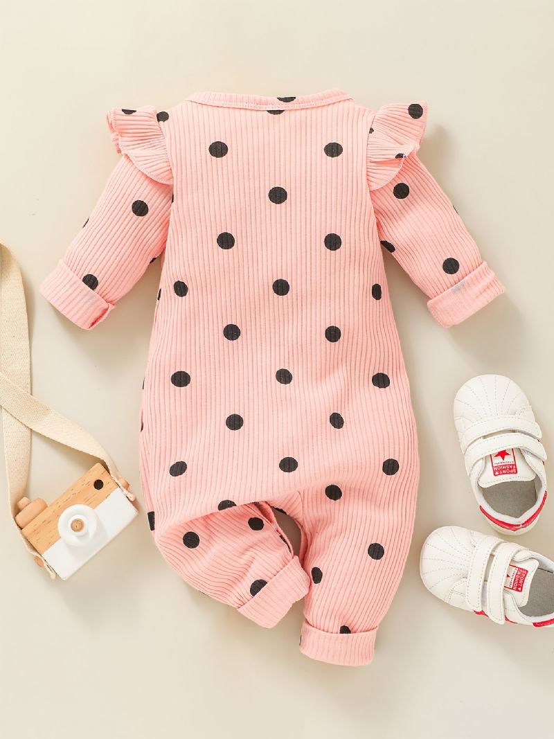 Piger Polka Dot Flæse Skulder Langærmet Romper Jumpsuit Babytøj