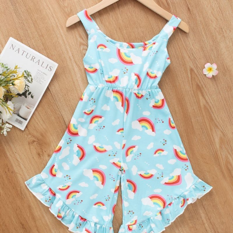 Piger Rainbow Cloud Print Suspender Jumpsuit