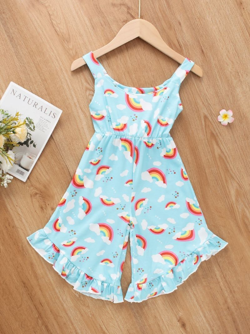 Piger Rainbow Cloud Print Suspender Jumpsuit