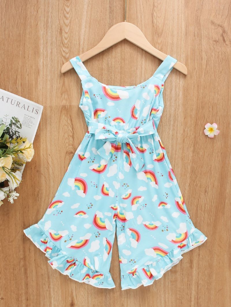 Piger Rainbow Cloud Print Suspender Jumpsuit