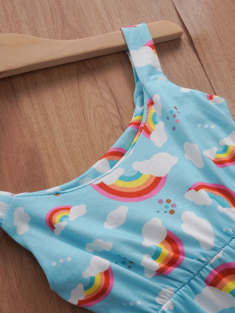 Piger Rainbow Cloud Print Suspender Jumpsuit