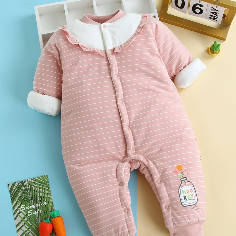 Piger Tre-lags Thermal Jumpsuit Bomuldspolstret Newborn Romper