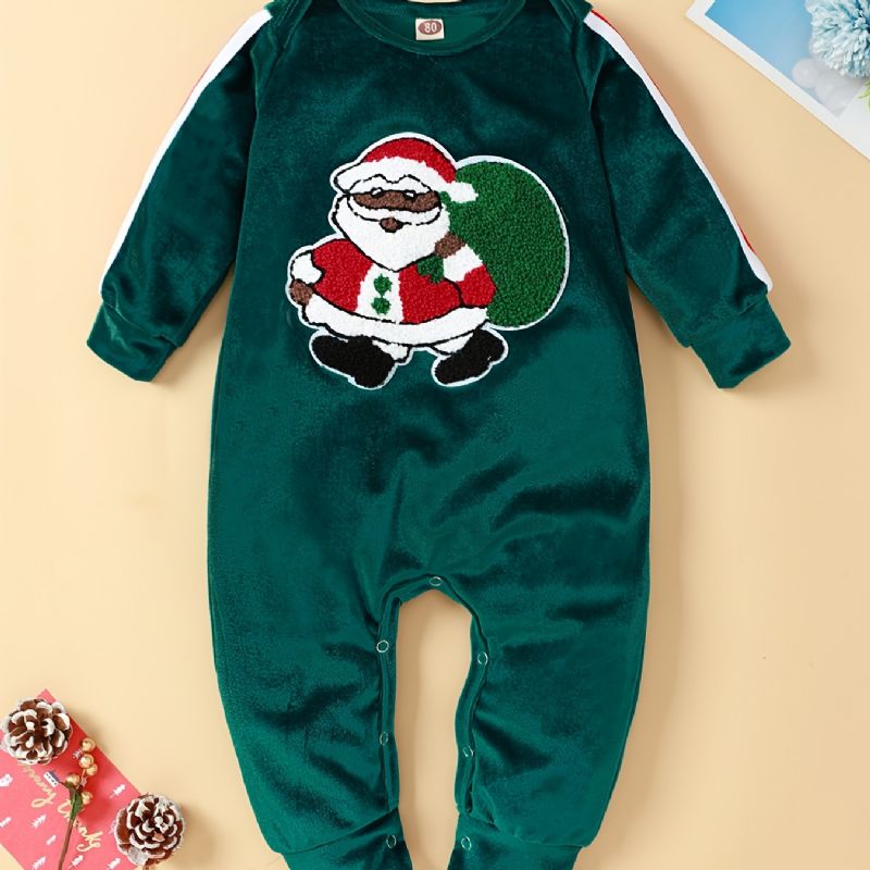 Småbørn Spædbørn Julebukser Rund Hals Julemandsbroderi Jumpsuit Til Baby Drenge Piger Børn Tøj