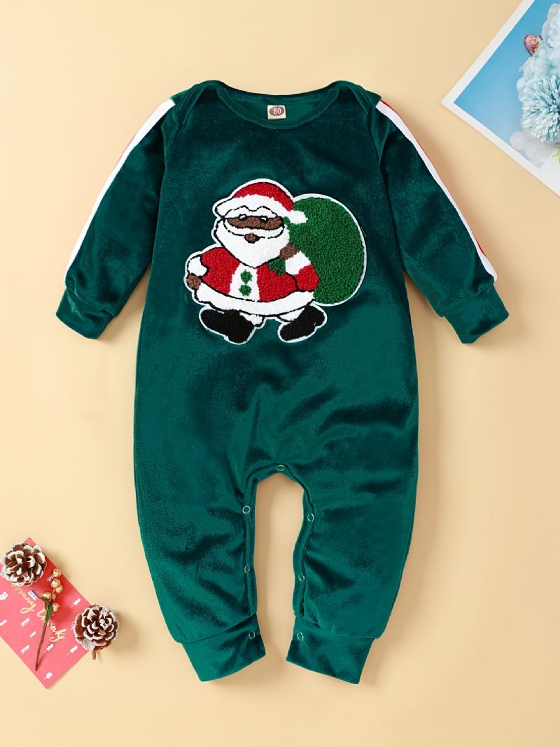 Småbørn Spædbørn Julebukser Rund Hals Julemandsbroderi Jumpsuit Til Baby Drenge Piger Børn Tøj