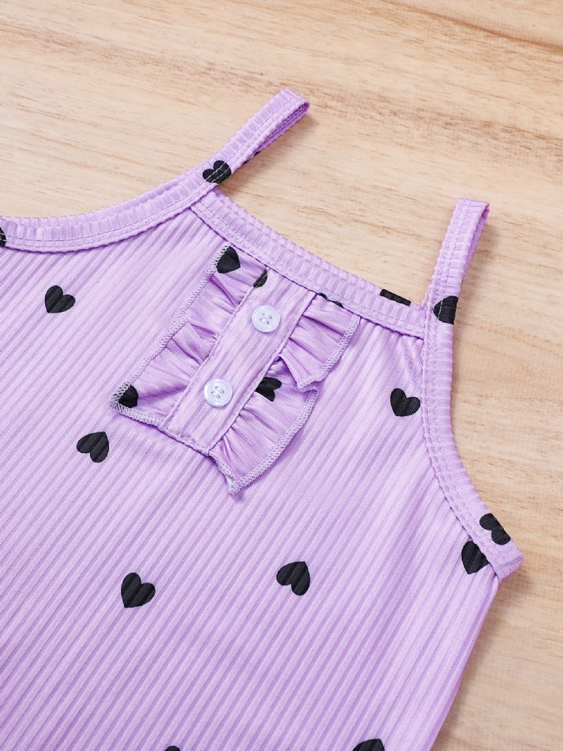 Spædbarn Romper Hjerte Print Cami Top Jumpsuit Sommer Til Baby Piger Småbørn Tøj