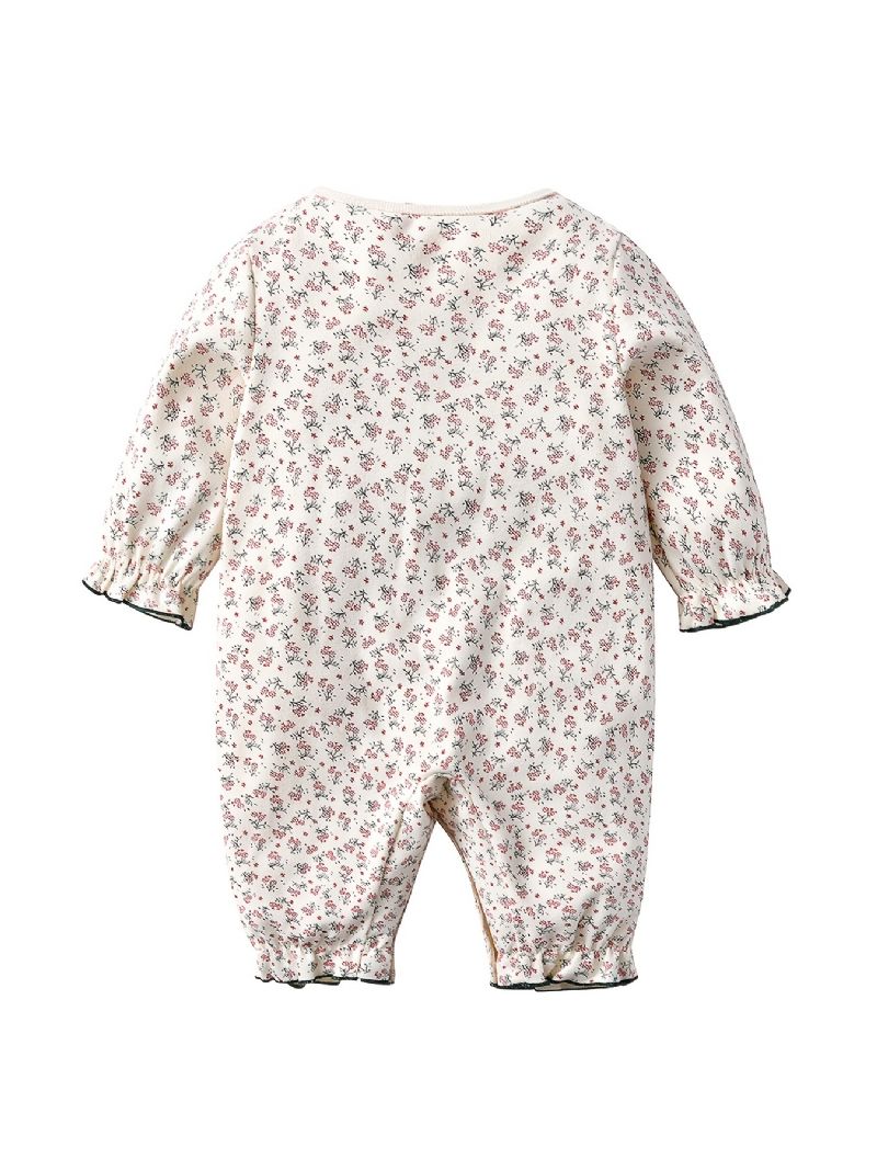 Spædbørn Baby Piger Blomsterdragt Langærmet Rundhals Flæse Jumpsuit Børnetøj