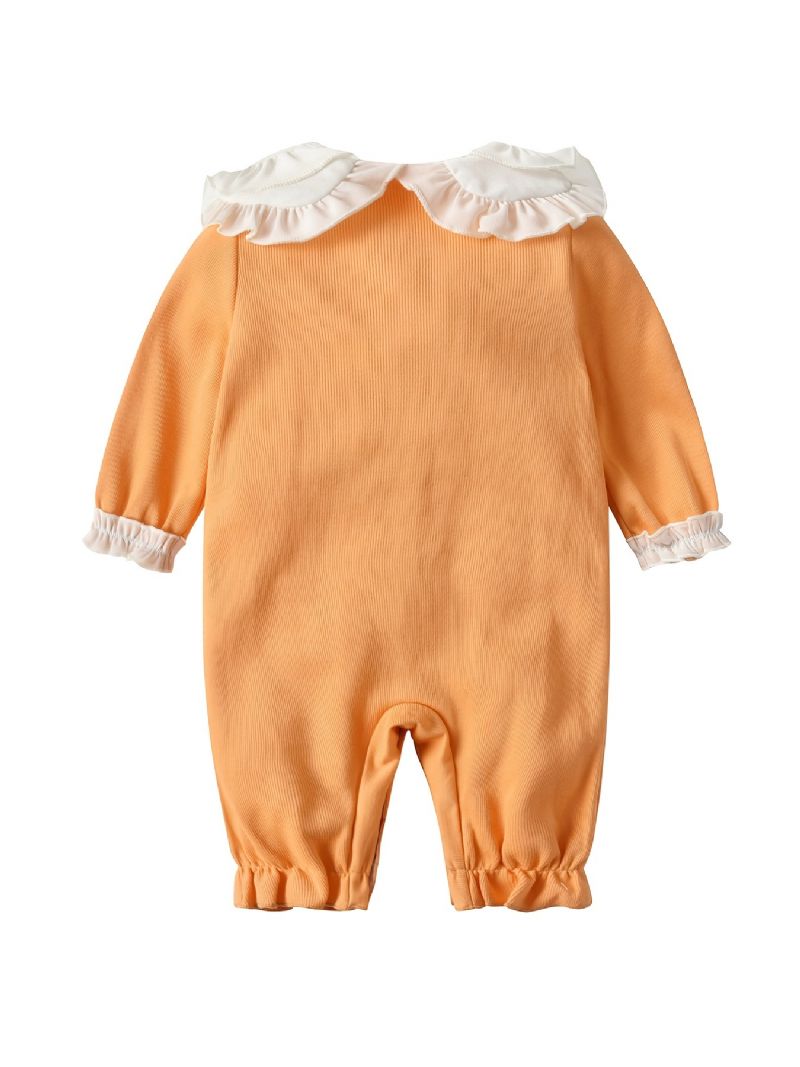 Spædbørn Baby Piger Dukke Krave Sløjfe Langærmet Flæsede Jumpsuit Børnetøj